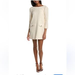 Ba&sh Auxane Cotton Elegant Cream Textured Tweed Dress sz XL